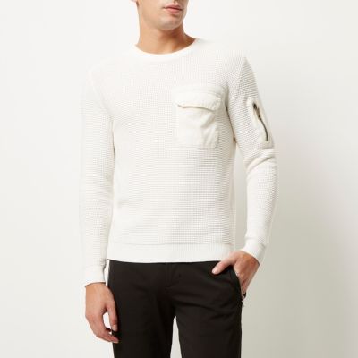 Cream knitted pocket front jumper